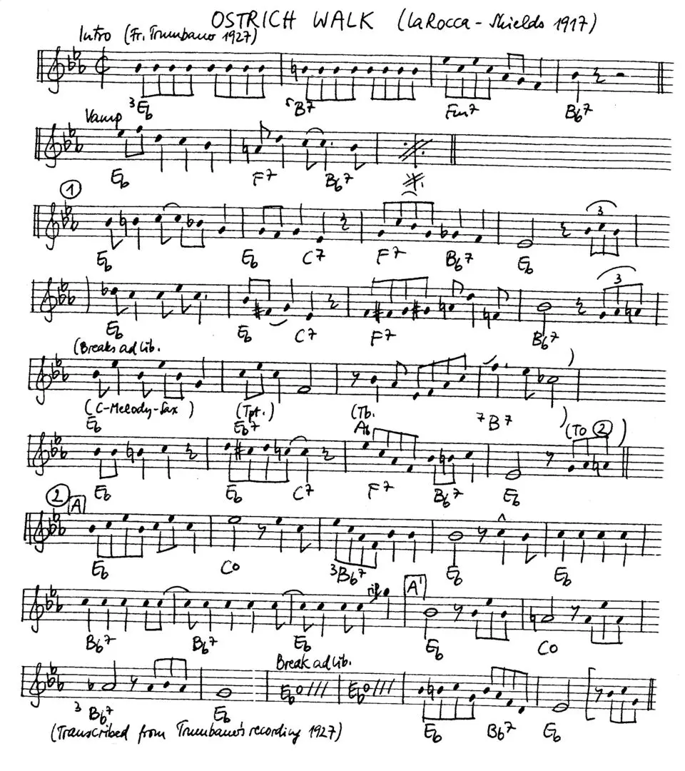 ostrich walk free jazz leadsheet - Courtesy of the Jungle Jazz Band